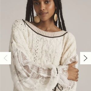 Anthropologie Cream Sweater with Lace Details